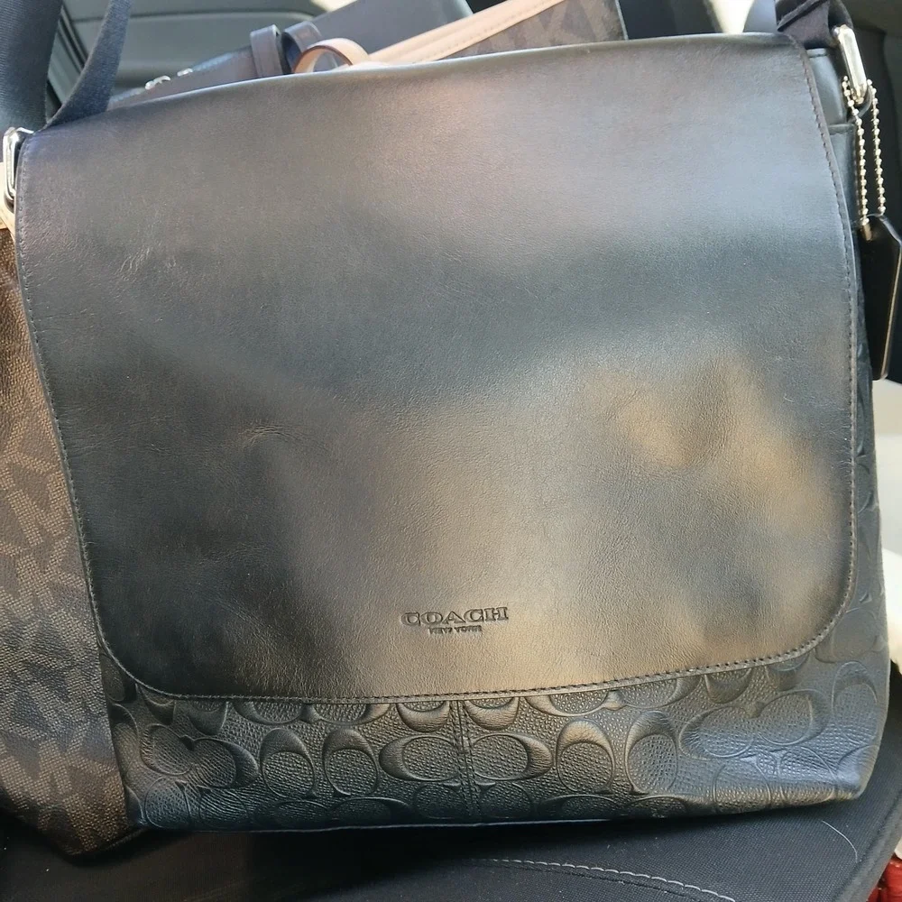 COACH 4006 Houston Map Bag Signature Leather Crossbody Shoulder Gunmetal/Black